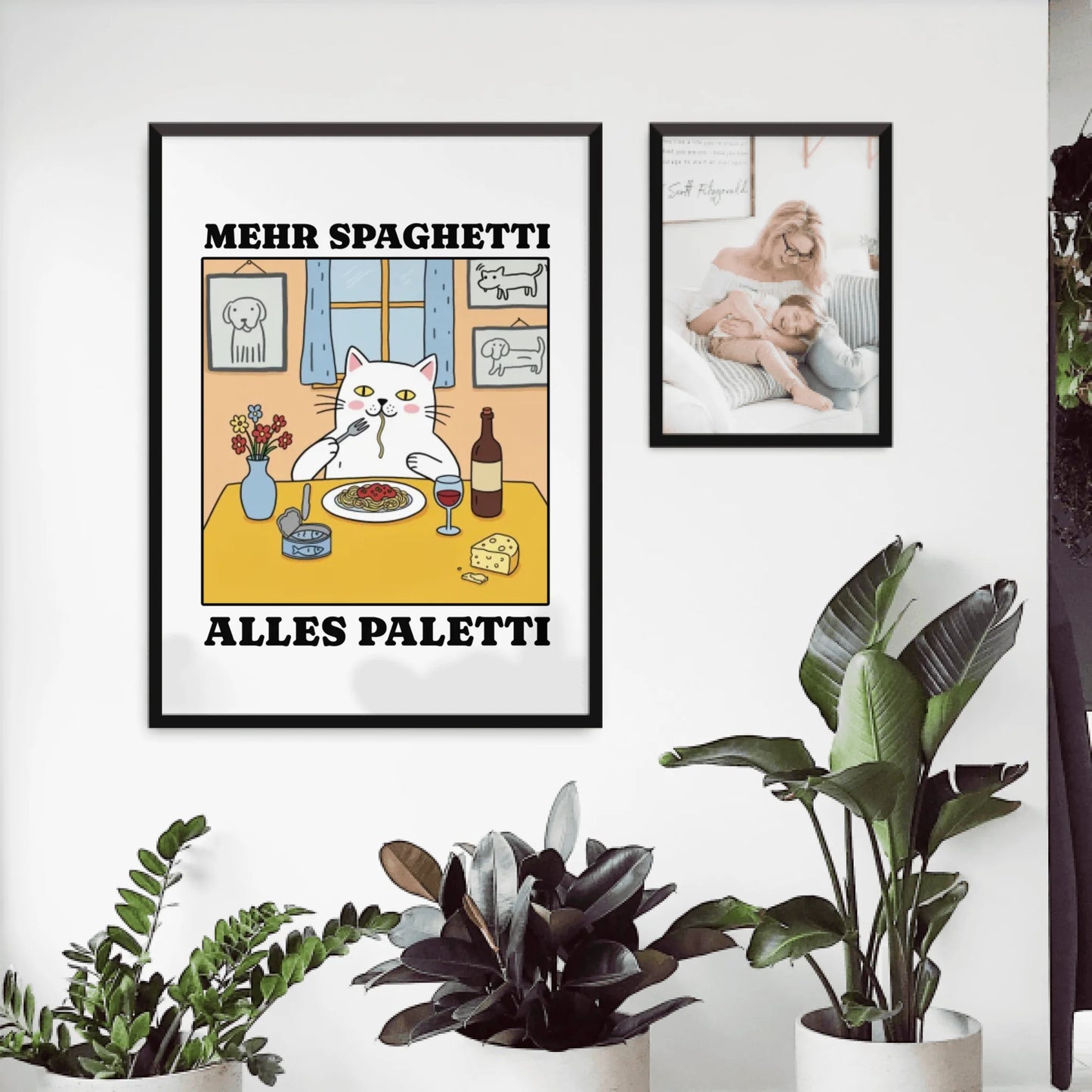 Personalisiertes Poster - Mehr Spaghetti alles paletti - Lustiges Bild für's Wohnzimmer mit eigenem Tier