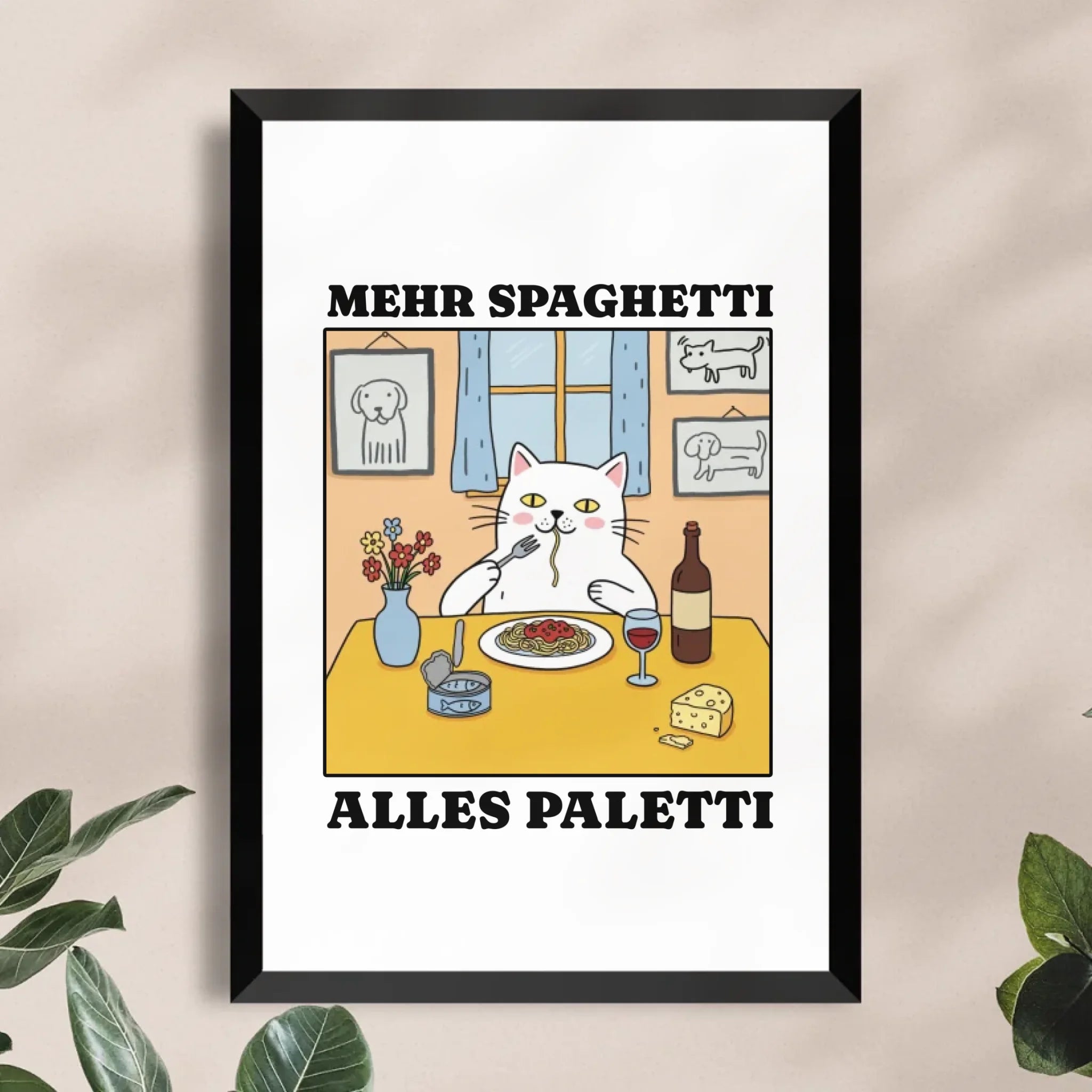 Personalisiertes Poster - Mehr Spaghetti alles paletti - Lustiges Bild für's Wohnzimmer mit eigenem Tier