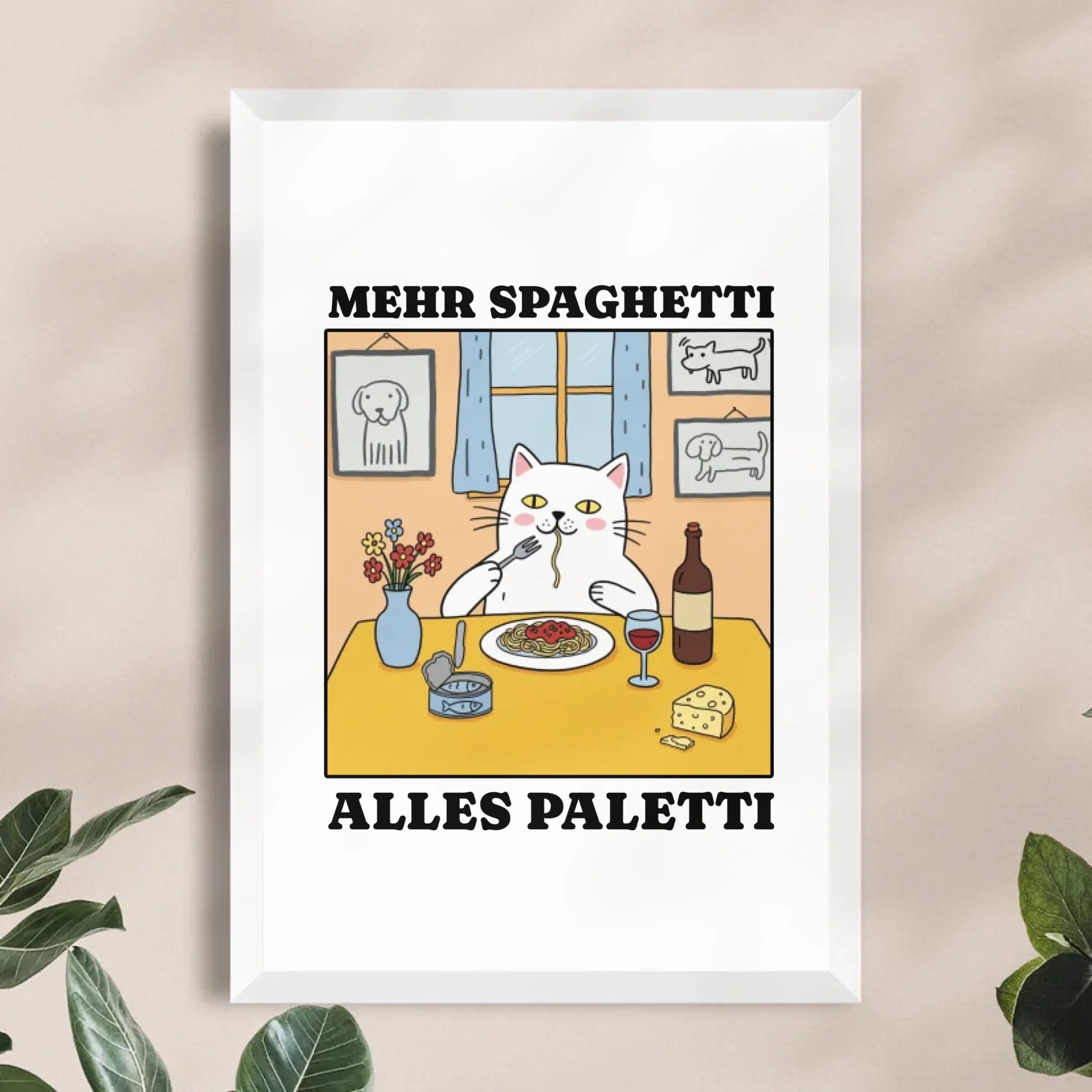 Personalisiertes Poster - Mehr Spaghetti alles paletti - Lustiges Bild für's Wohnzimmer mit eigenem Tier