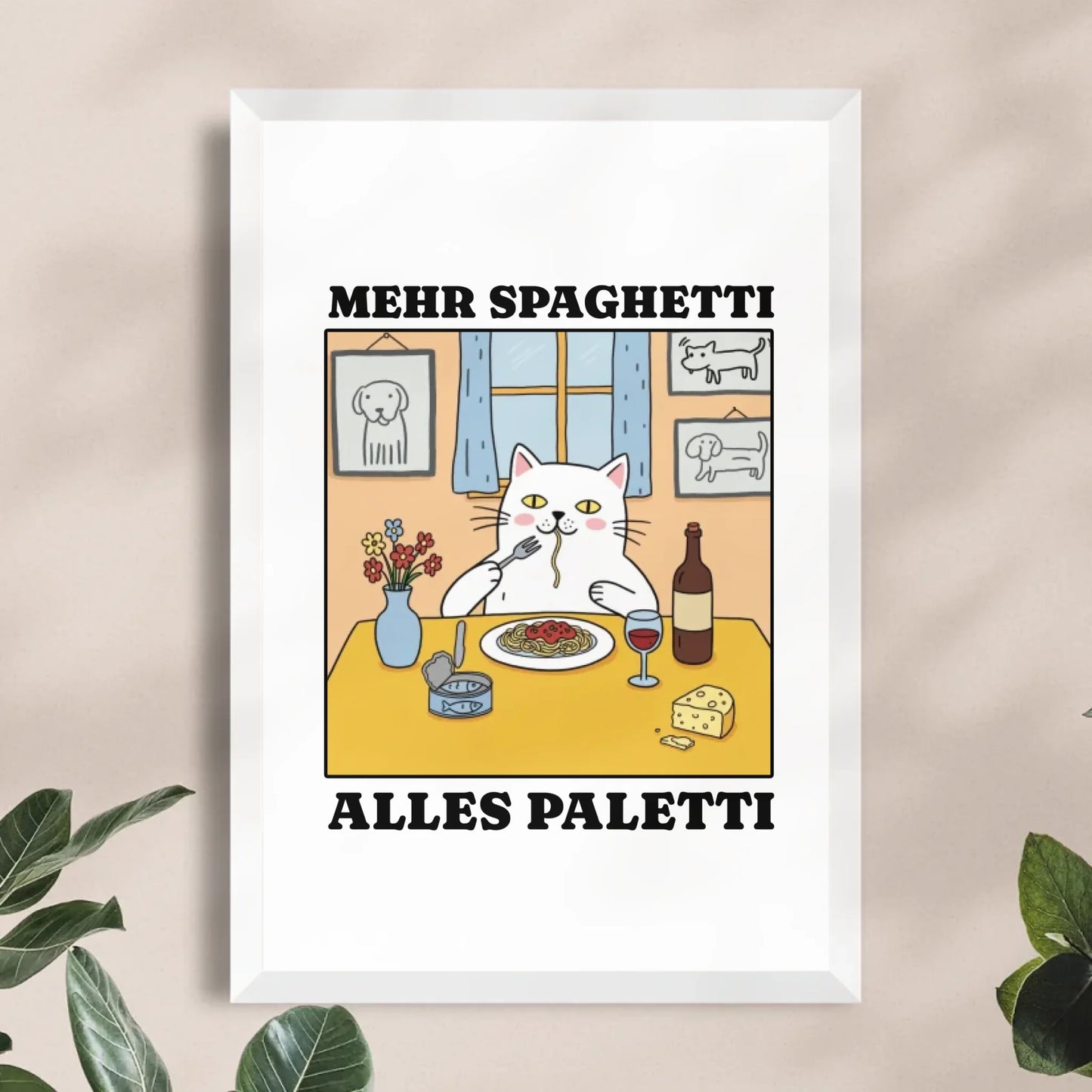 Personalisiertes Poster - Mehr Spaghetti alles paletti - Lustiges Bild für's Wohnzimmer mit eigenem Tier