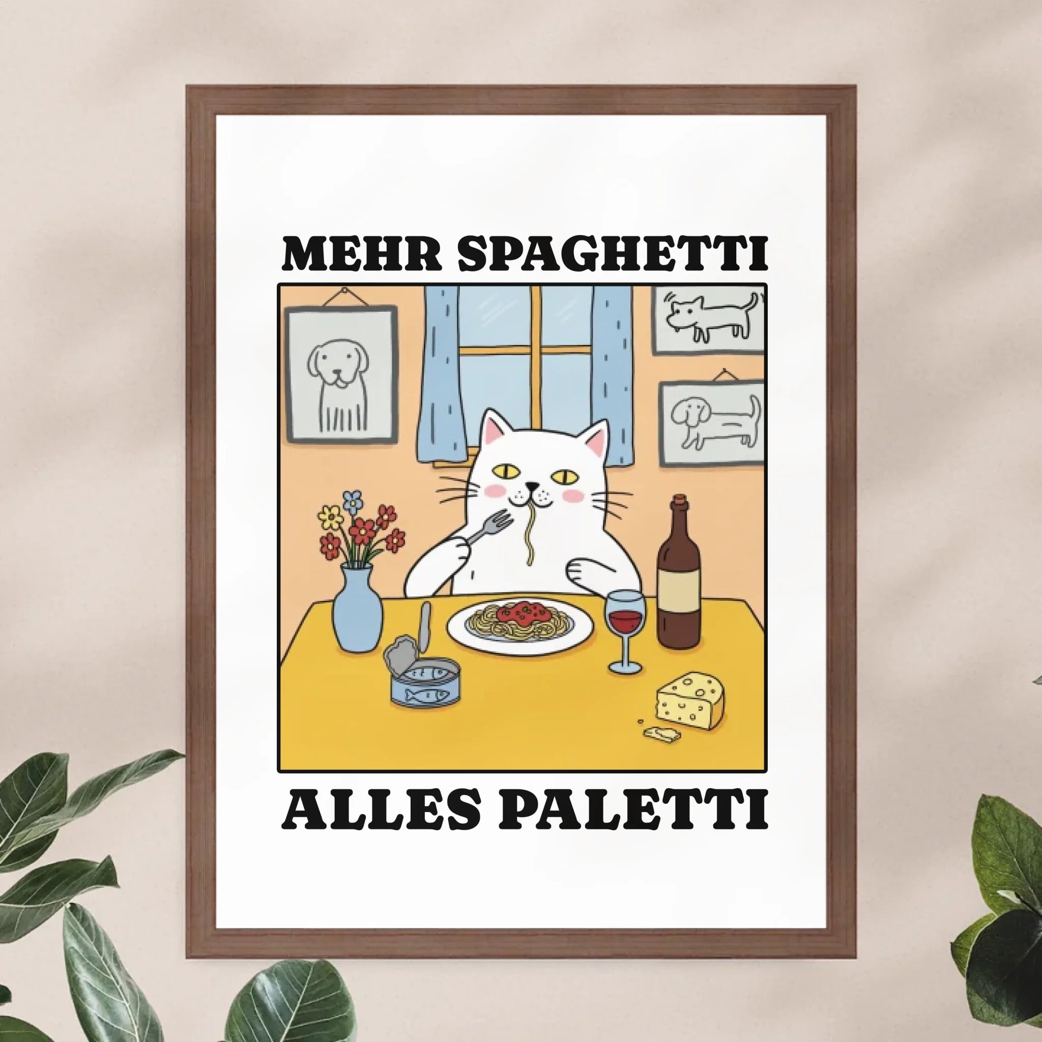 Personalisiertes Poster - Mehr Spaghetti alles paletti - Lustiges Bild für's Wohnzimmer mit eigenem Tier
