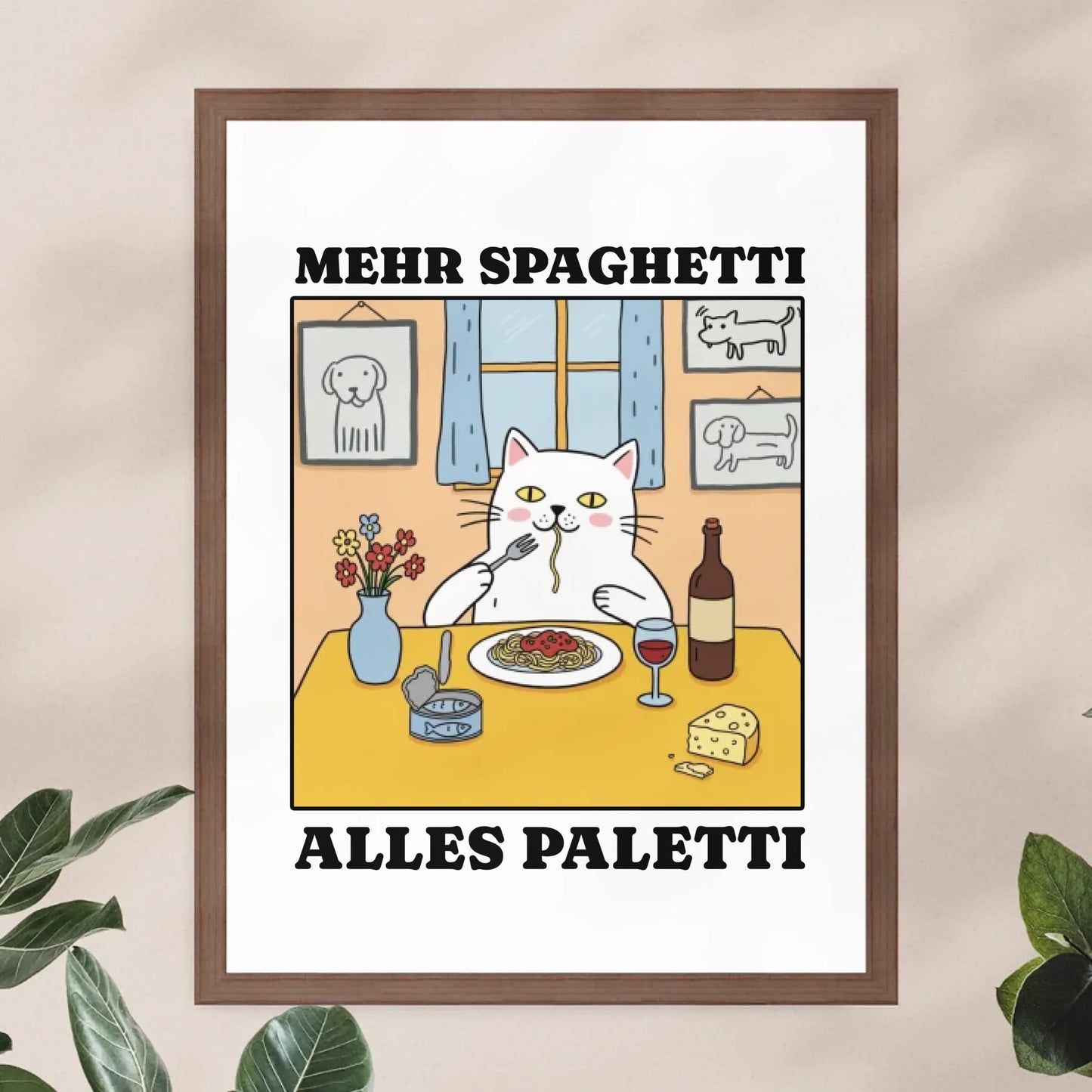 Personalisiertes Poster - Mehr Spaghetti alles paletti - Lustiges Bild für's Wohnzimmer mit eigenem Tier