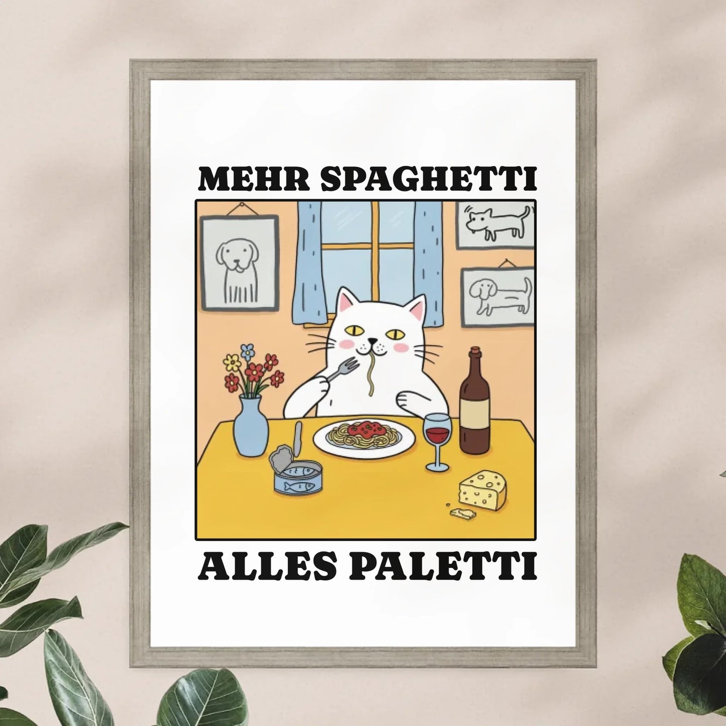 Personalisiertes Poster - Mehr Spaghetti alles paletti - Lustiges Bild für's Wohnzimmer mit eigenem Tier
