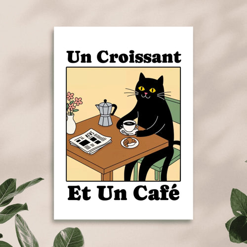 Personalisiertes Poster - Un Croissant et un Café
 - Lustiges Bild für die Küche mit eigenem Tier