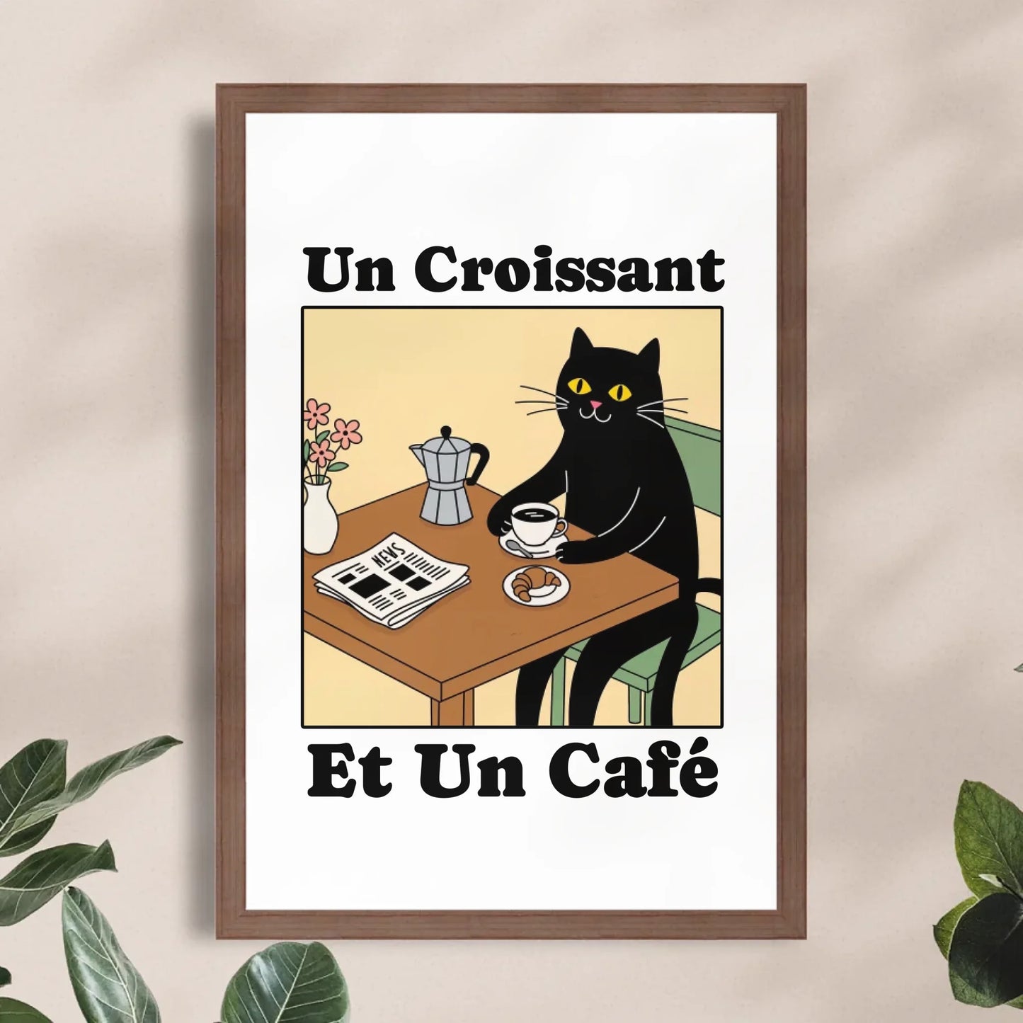 Personalisiertes Poster - Un Croissant et un Café
 - Lustiges Bild für die Küche mit eigenem Tier