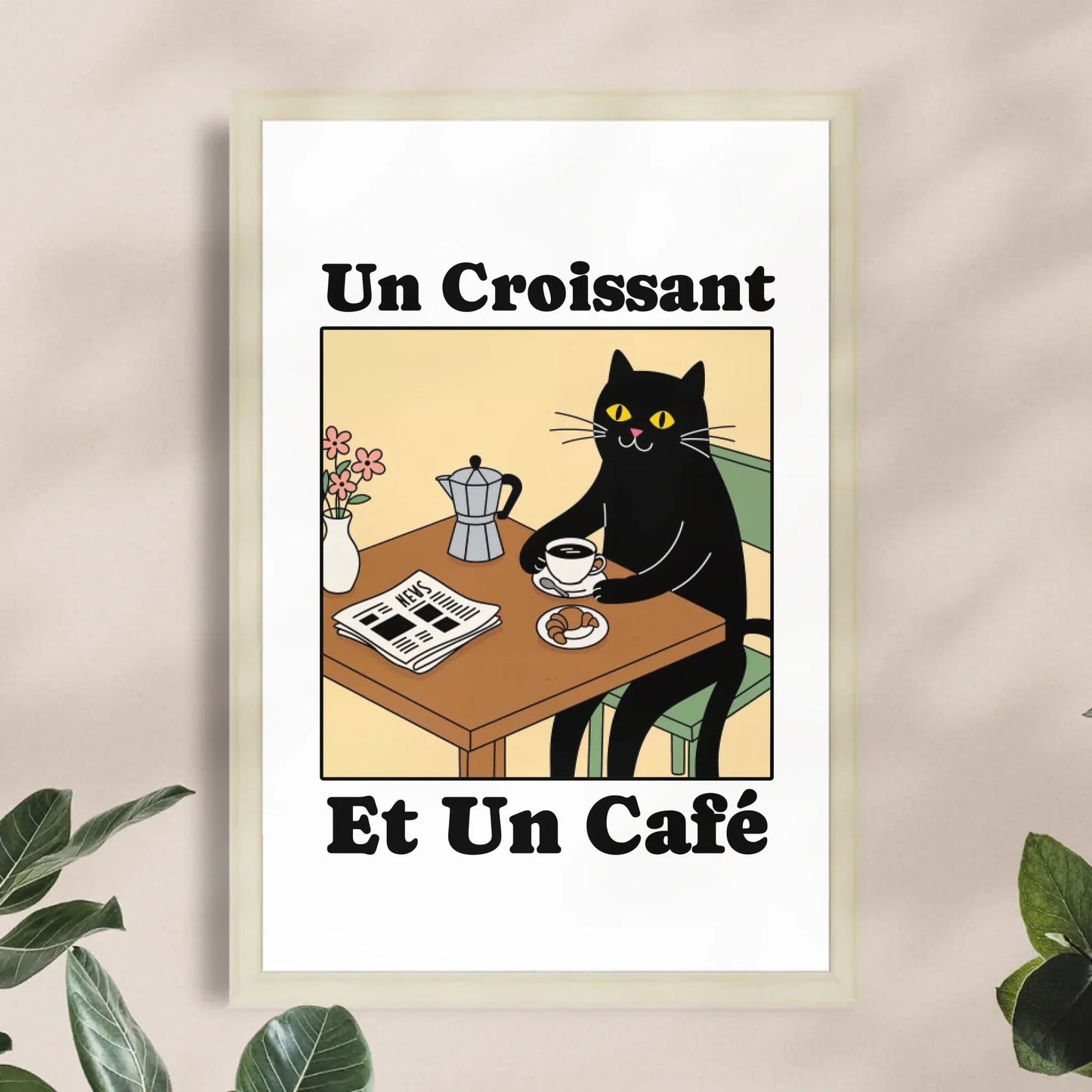 Personalisiertes Poster - Un Croissant et un Café
 - Lustiges Bild für die Küche mit eigenem Tier