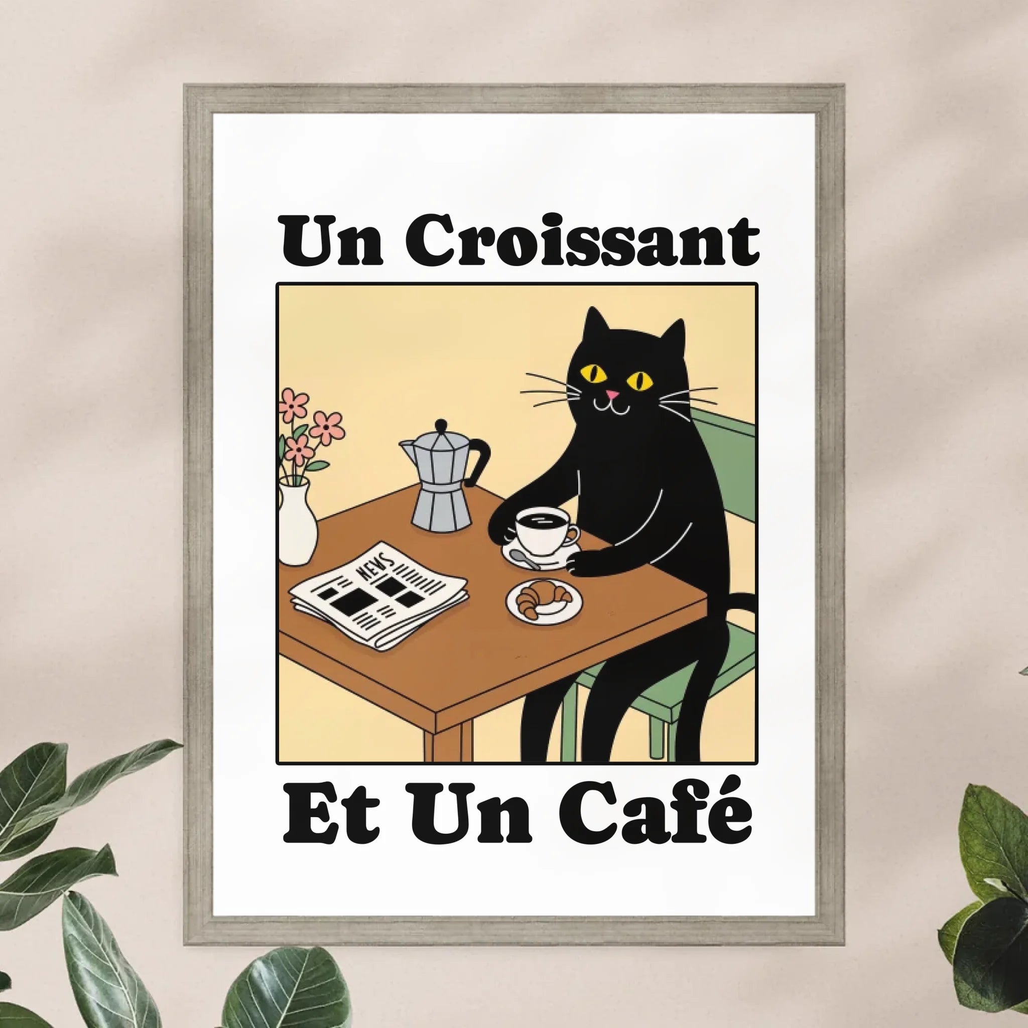 Personalisiertes Poster - Un Croissant et un Café
 - Lustiges Bild für die Küche mit eigenem Tier