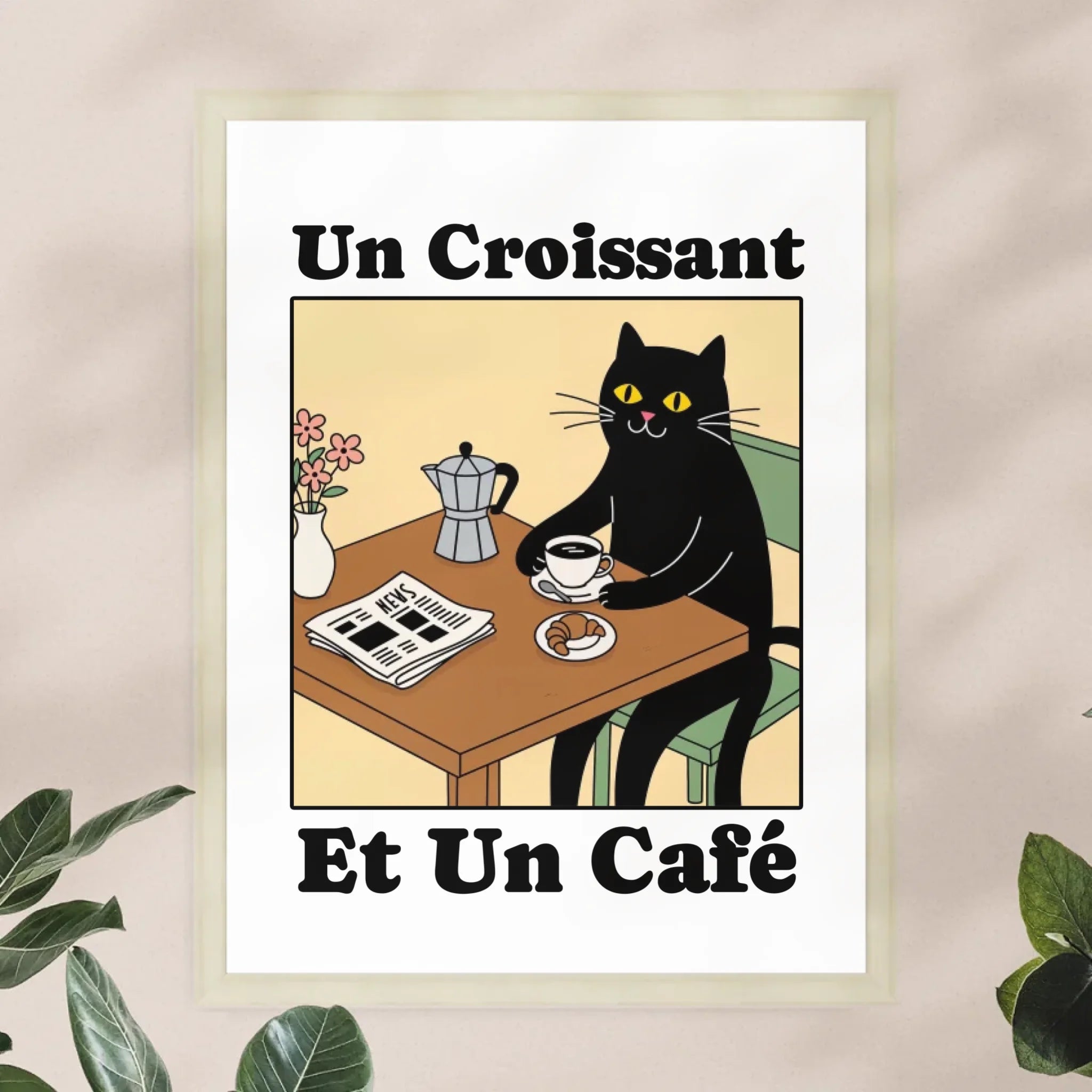 Personalisiertes Poster - Un Croissant et un Café
 - Lustiges Bild für die Küche mit eigenem Tier