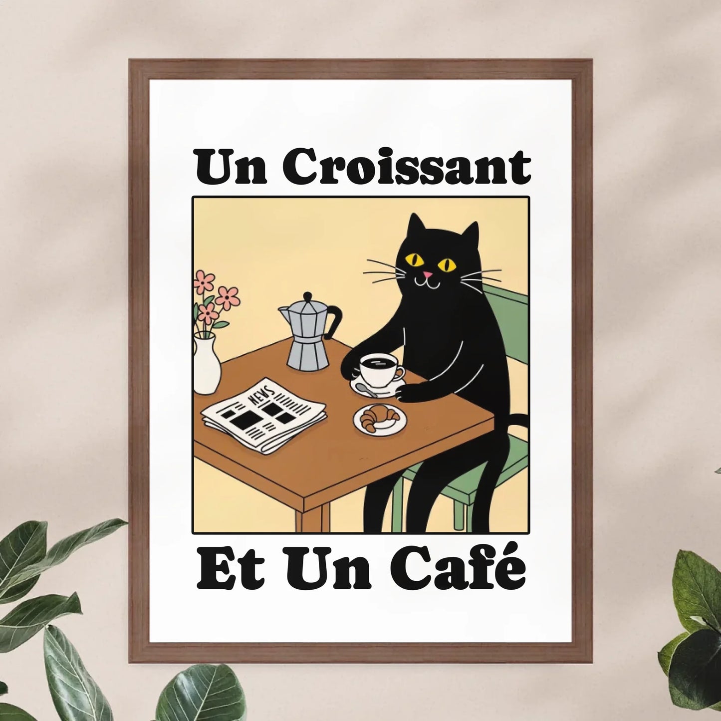 Personalisiertes Poster - Un Croissant et un Café
 - Lustiges Bild für die Küche mit eigenem Tier