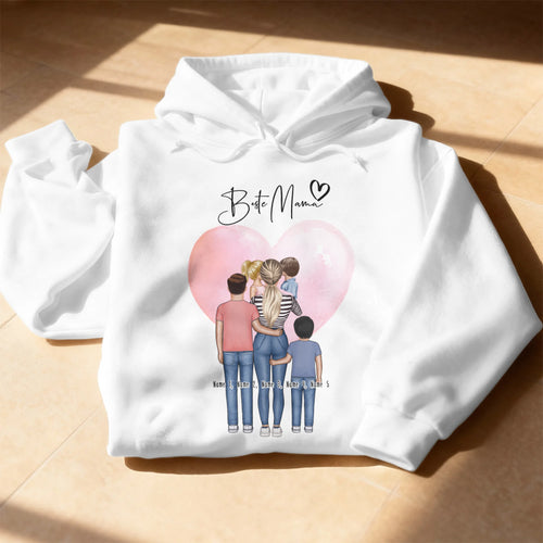 Personalisierter Hoodie - Mama/Mutter + 1-4 Kinder