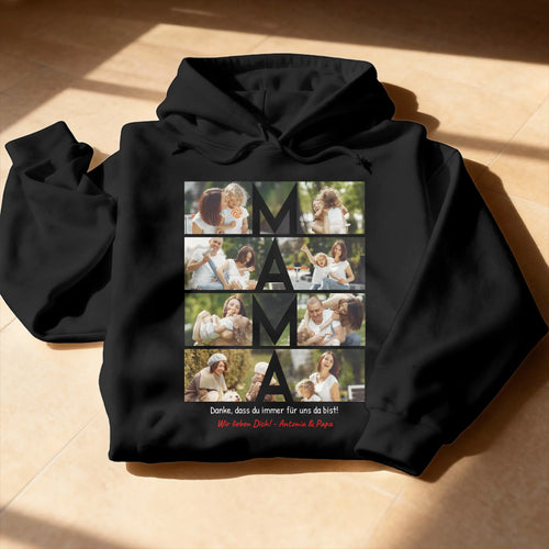 Personalisierter Hoodie - MAMA Schriftzug und Collage mit 8 Bildern
