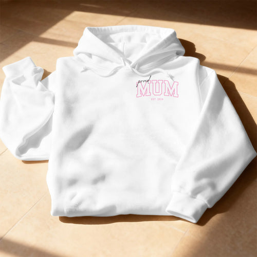 Personalisierter Hoodie - Mum/Mama/Oma EST. (kleinere Grafik)