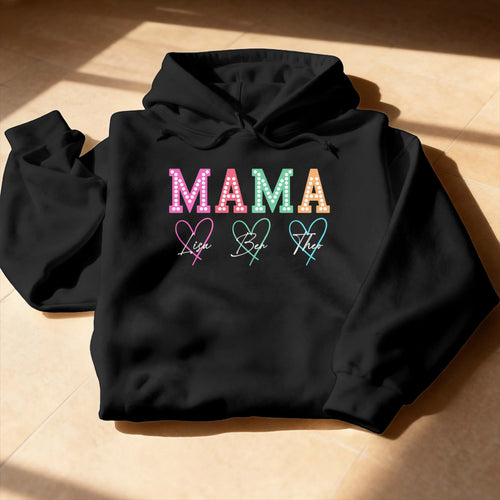 Personalisierter Hoodie - Mama Schriftzug mit 1-9 Kindernamen