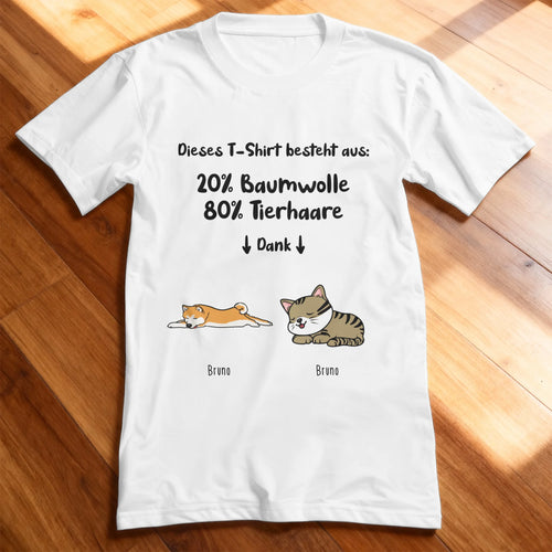 Personalisiertes T-Shirt - 20% Baumwolle - 80% Tierhaare mit 1-6 Hunden/Katzen - Lazy Pets