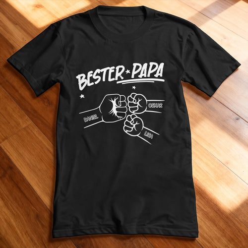 Personalisiertes T-Shirt - Bester Papa Faustcheck/Fist Bump schwarz/weiß