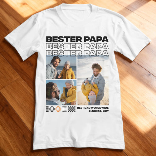 Personalisiertes T-Shirt - Bester Papa mit 3-5 Bildern im Streetwear-Style