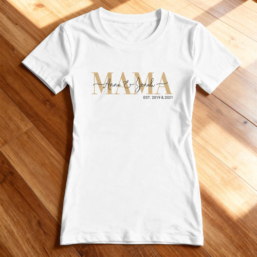 Personalisiertes T-Shirt - Mama Schriftzug mit Kindernamen