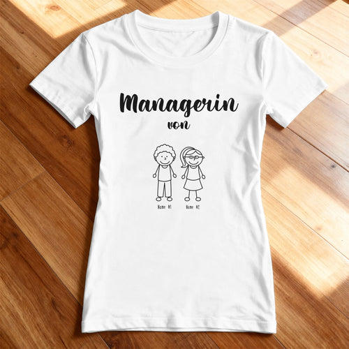 Personalisiertes T-Shirt - Managerin von 1-6 Kindern/Personen (Strichfiguren)