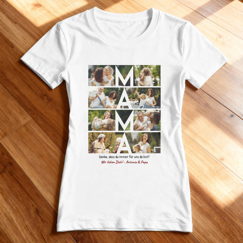 Personalisiertes T-Shirt - MAMA Schriftzug und Collage mit 8 Bildern