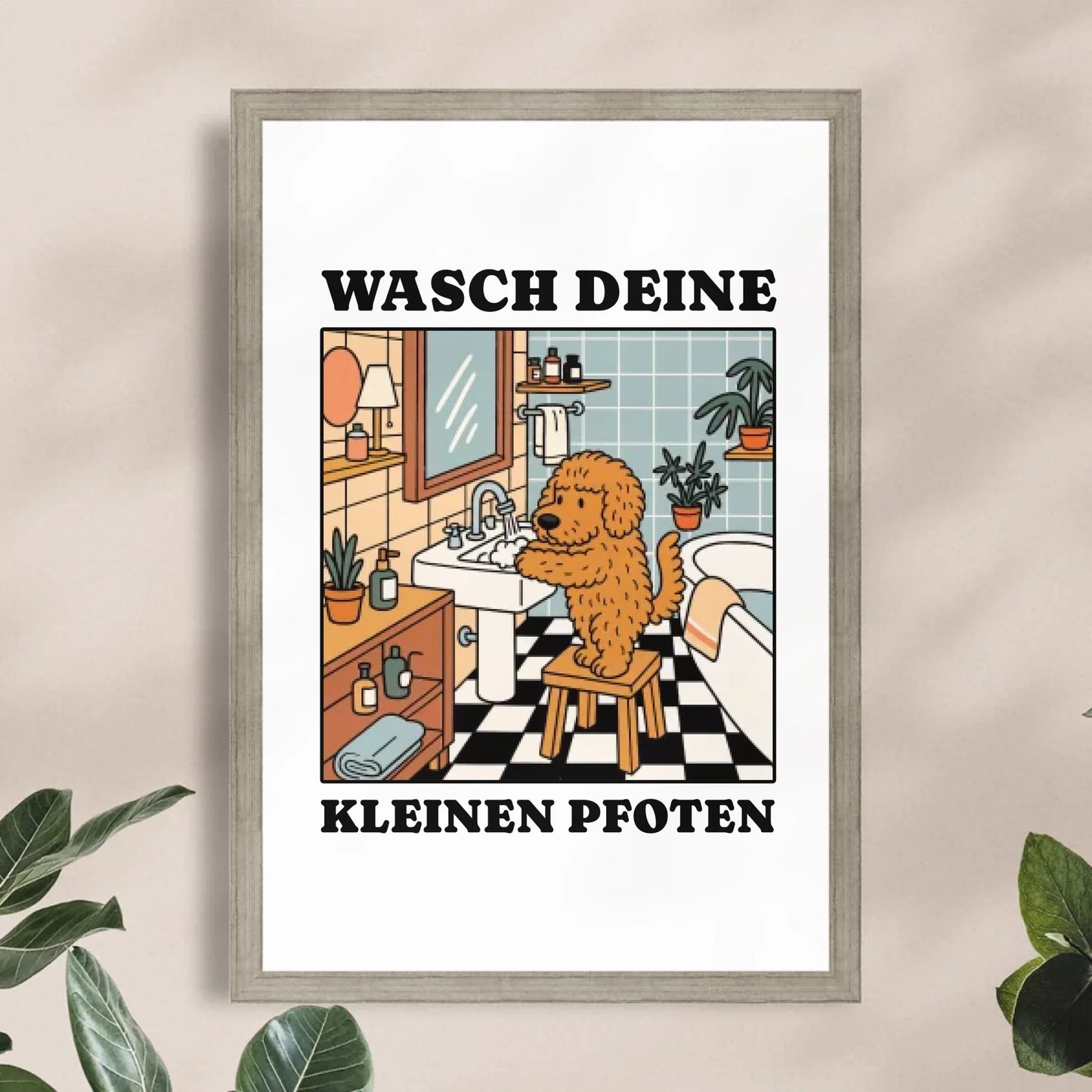 Personalisiertes Poster - Wasch deine kleinen Pfoten - Lustiges Bild für die Toilette/Badezimmer mit eigenem Tier
