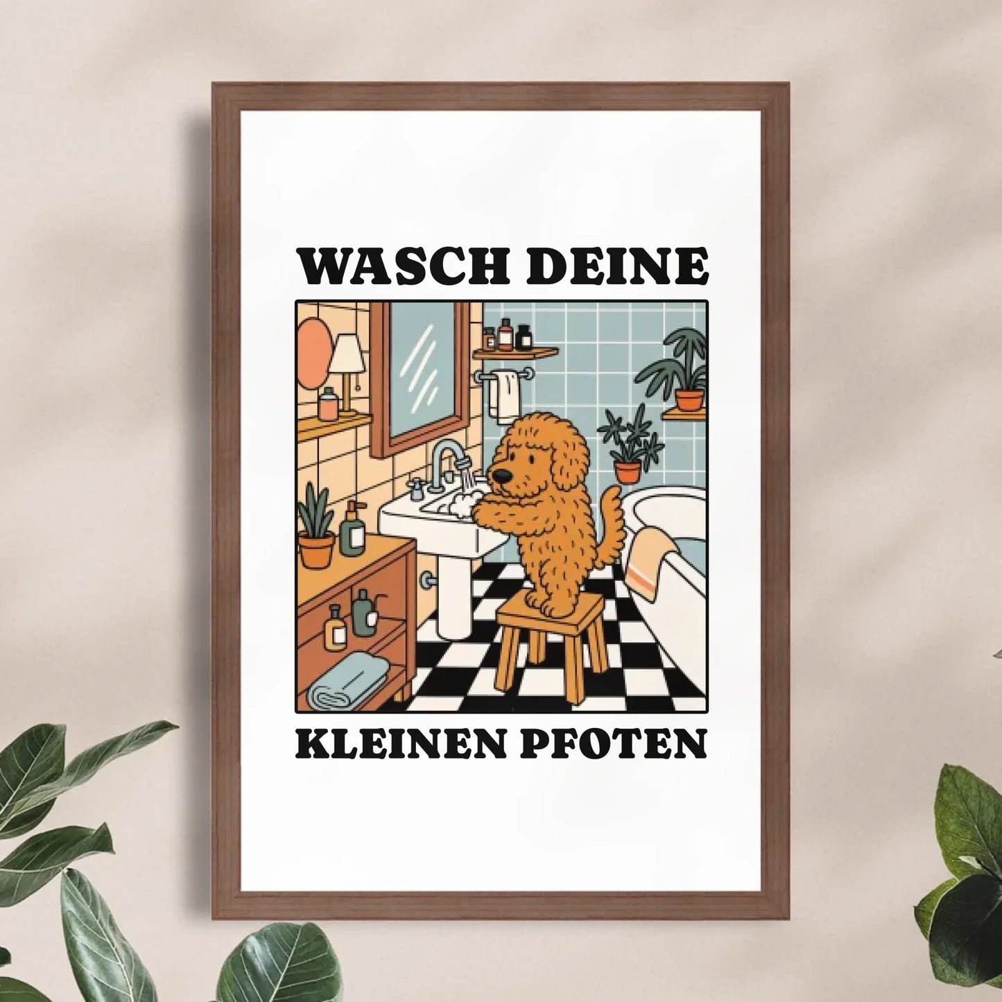 Personalisiertes Poster - Wasch deine kleinen Pfoten - Lustiges Bild für die Toilette/Badezimmer mit eigenem Tier