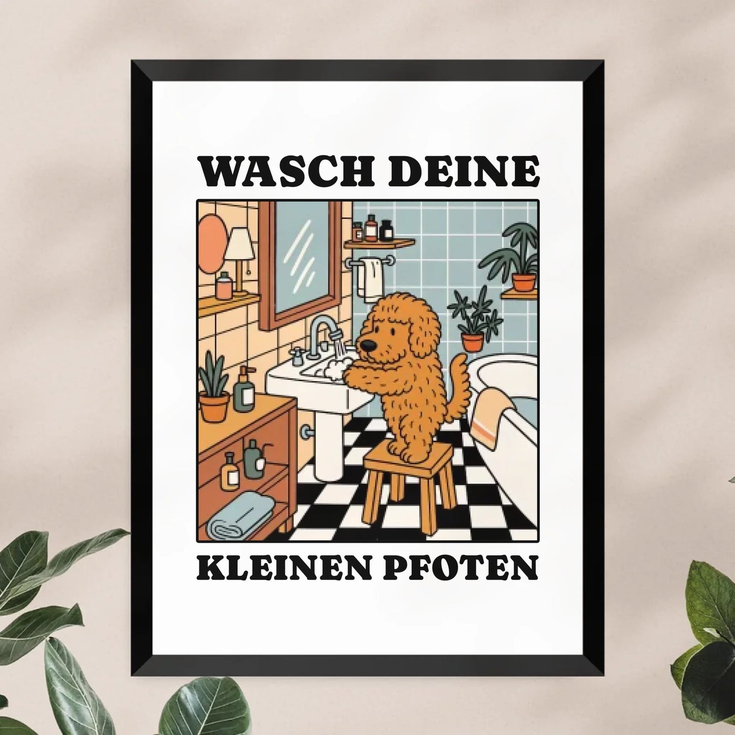 Personalisiertes Poster - Wasch deine kleinen Pfoten - Lustiges Bild für die Toilette/Badezimmer mit eigenem Tier