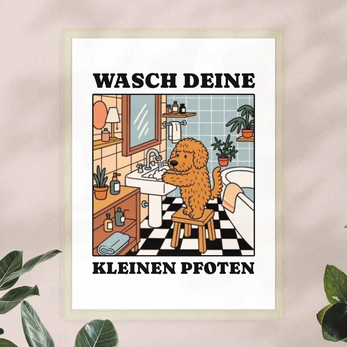 Personalisiertes Poster - Wasch deine kleinen Pfoten - Lustiges Bild für die Toilette/Badezimmer mit eigenem Tier