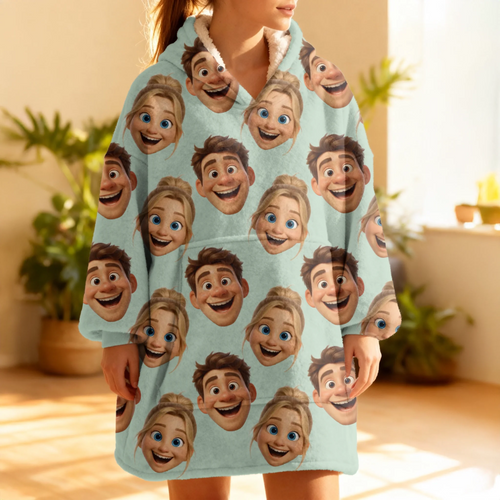 Personalisierter Decken-Hoodie mit 2 Fotos im 3D Filmstil