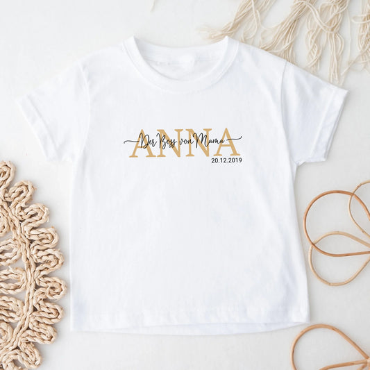 Personalisiertes Kinder T-Shirt - Kindername mit Spruch und Datum