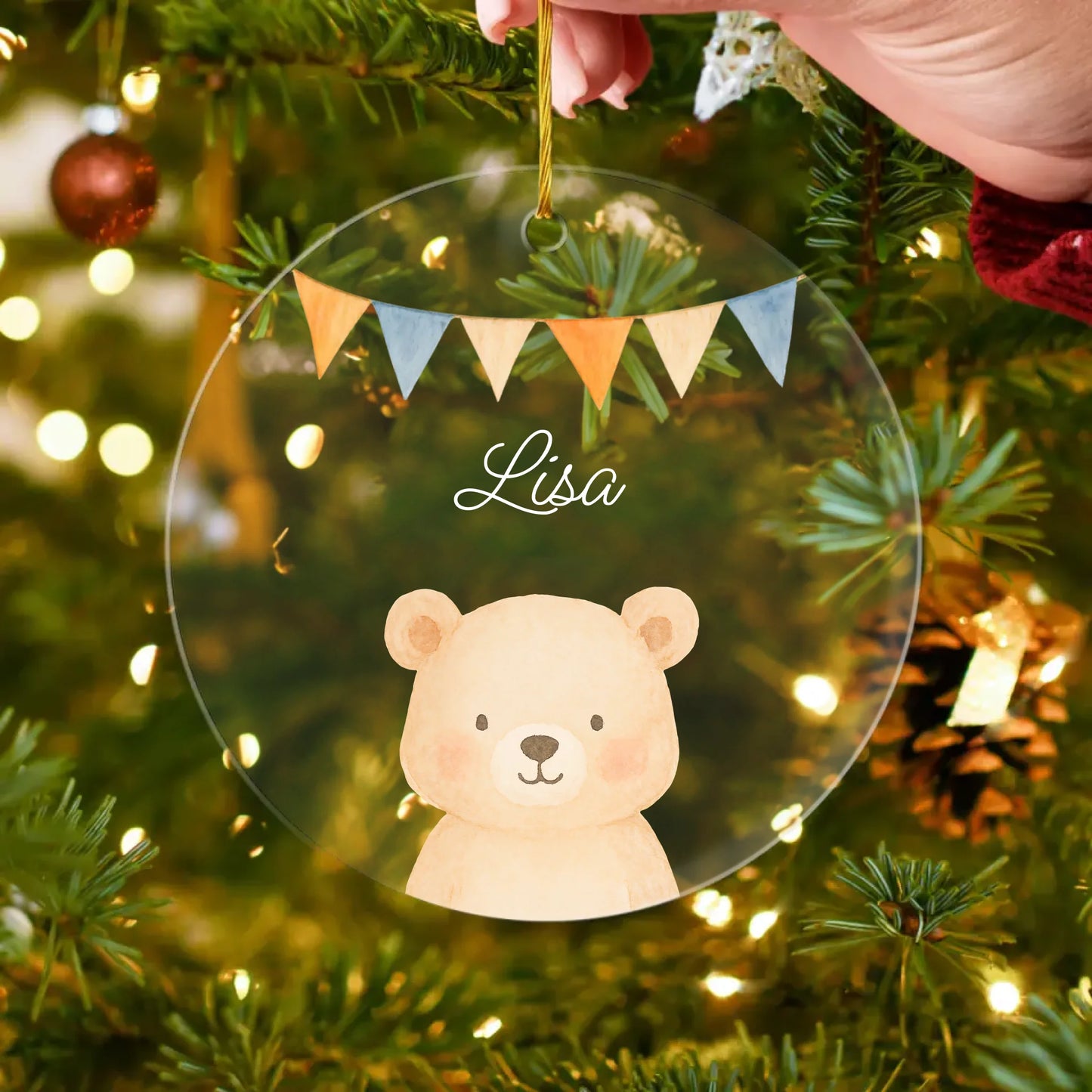 Personalisierter Weihnachtsbaumanhänger - 1 Tier und Kindername