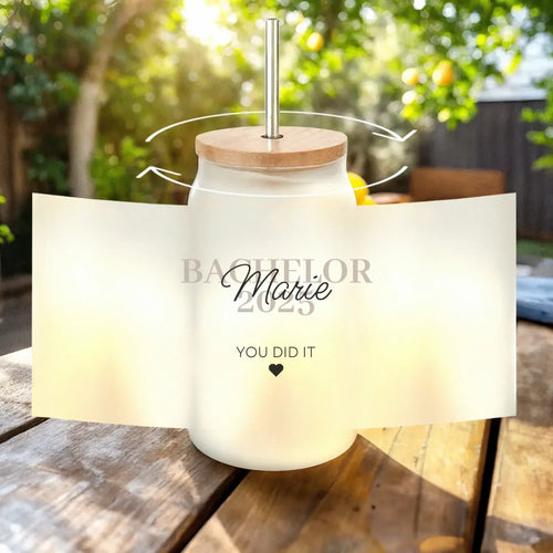 Personalisiertes Trinkglas mit Strohhalm - Bachelor/Master/Abitur/Abschluss mit Name und Jahr - You did it