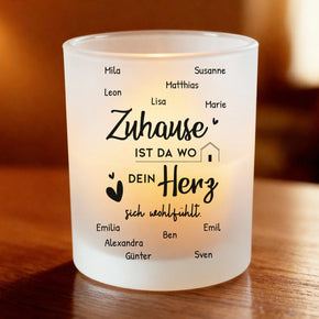 Personalisiertes Teelicht (Satin) - Zuhause ist da wo dein Herz sich wohlfühlt