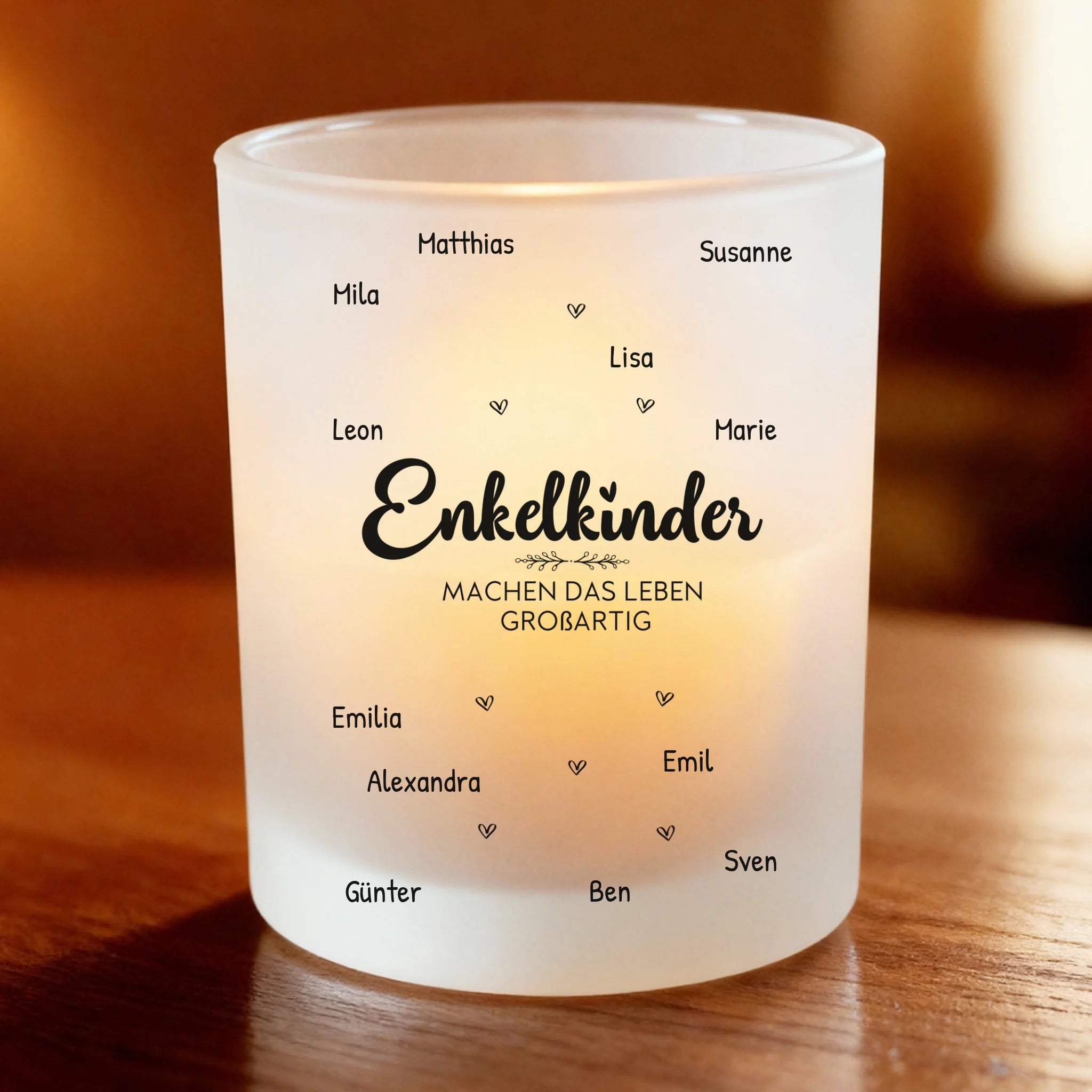 Personalisiertes Teelicht (Satin) - Enkelkinder  (1-12 Namen)