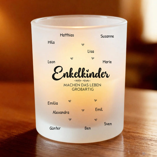 Personalisiertes Teelicht (Satin) - Enkelkinder  (1-12 Namen)