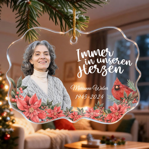 Personalisierter Weihnachtsbaumanhänger - Gedenk Anhänger mit Bild - Immer in unseren Herzen