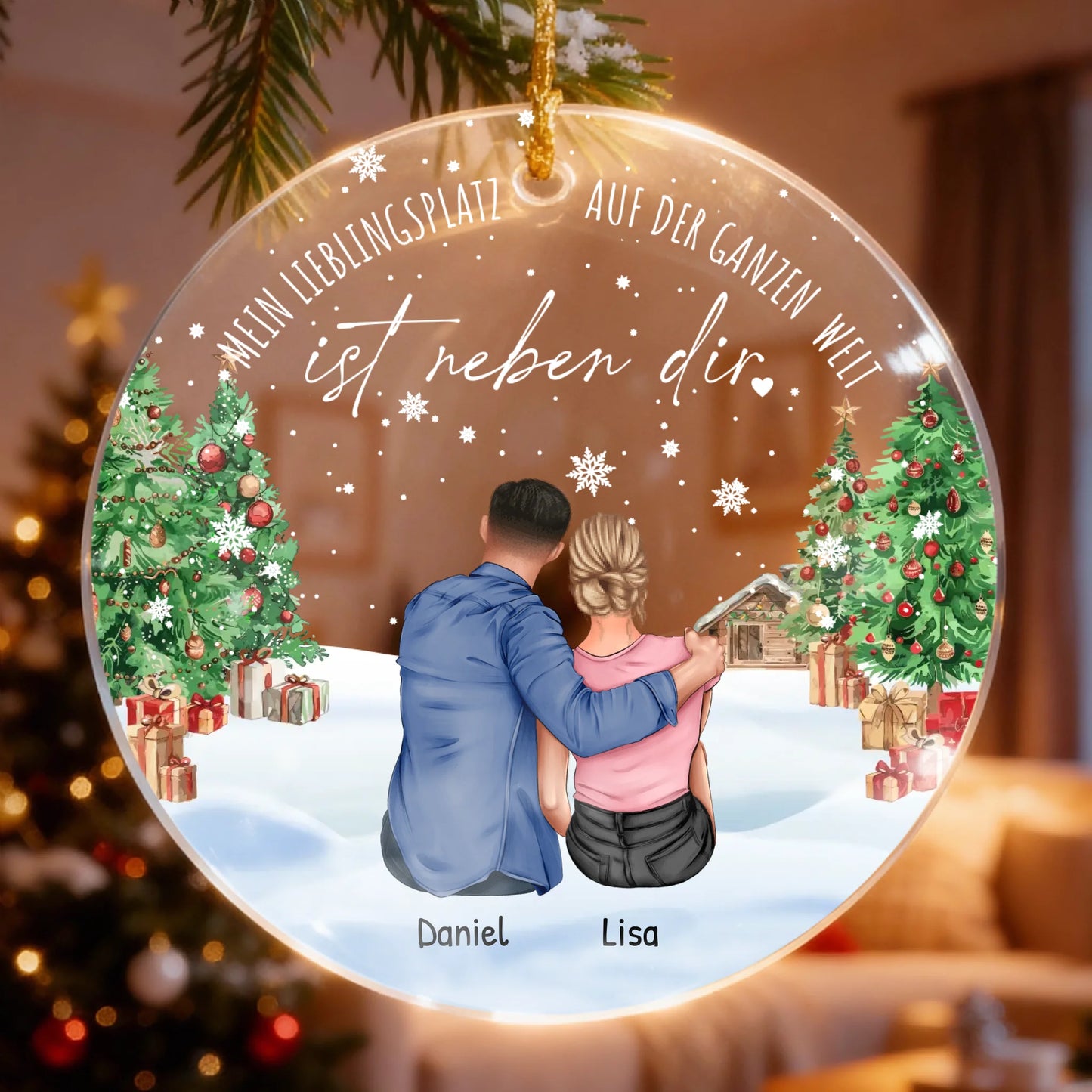 Personalisierter Weihnachtsbaumanhänger - Paar sitzend - Mein Lieblingsplatz