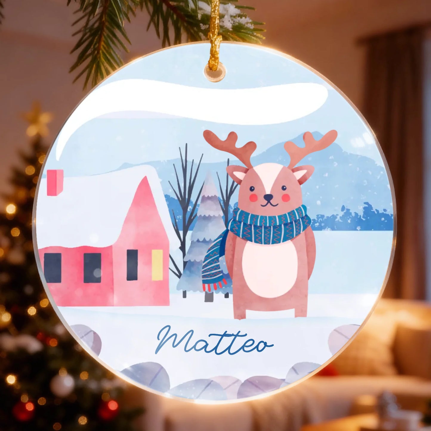 Personalisierter Weihnachtsbaumanhänger - Weihnachtstiere + Name des Kindes