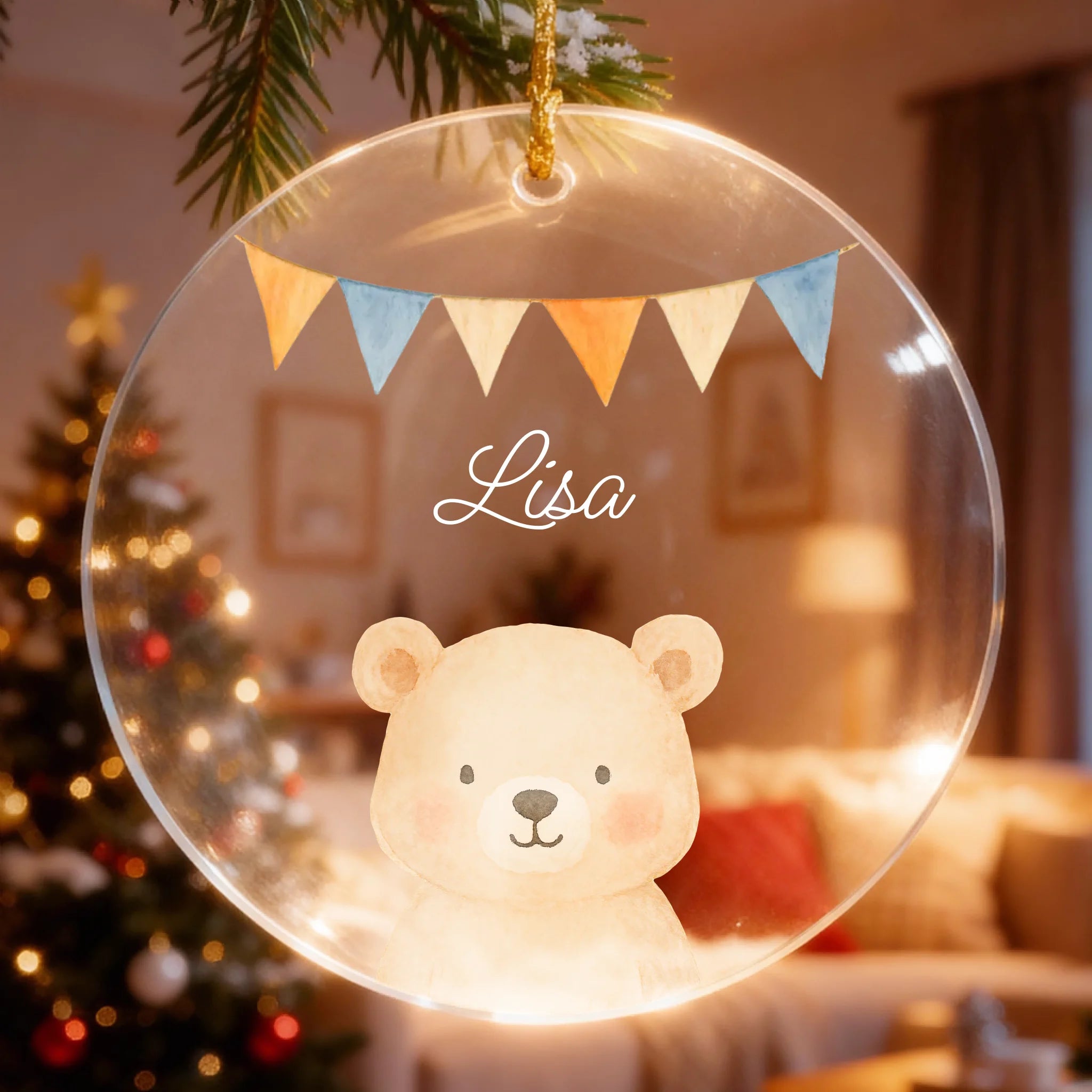 Personalisierter Weihnachtsbaumanhänger - 1 Tier und Kindername