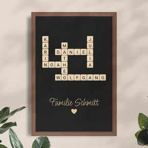 Personalisiertes Poster - Kreuzworträtsel mit bis zu 25 Namen aus der Familie + Familienname