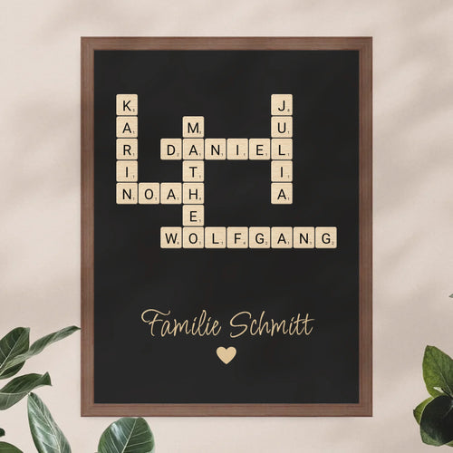 Personalisiertes Poster - Kreuzworträtsel mit bis zu 25 Namen aus der Familie + Familienname