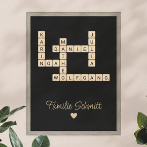 Personalisiertes Poster - Kreuzworträtsel mit bis zu 25 Namen aus der Familie + Familienname