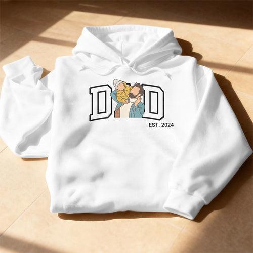 Personalisierter Hoodie - Dad Hoodie im College Style mit personalisierter Papa + Kind Zeichnung