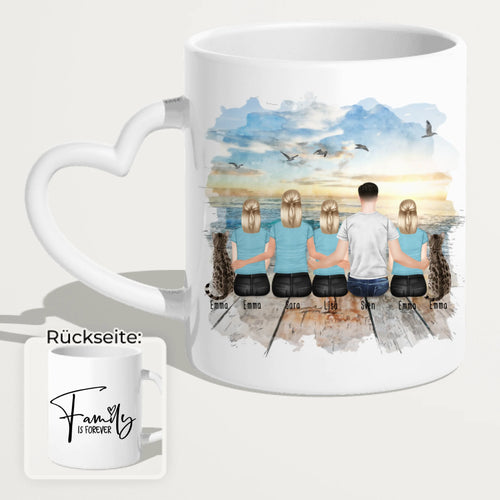 Personalisierte Tasse mit Familie (3 Teenagerinnen + 2 Katzen)