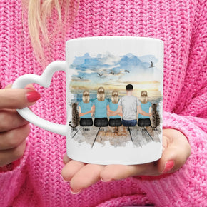 Personalisierte Tasse mit Familie (3 Teenagerinnen + 2 Katzen)