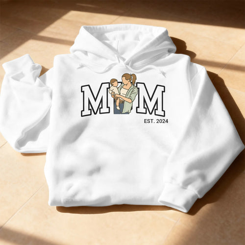 Personalisierter Hoodie - Mum Hoodie im College Style mit personalisierter Mama + Kind Zeichnung