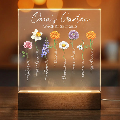 Personalisiertes Acryl-Licht - Omas Garten mit 1-8 Blumen/Namen