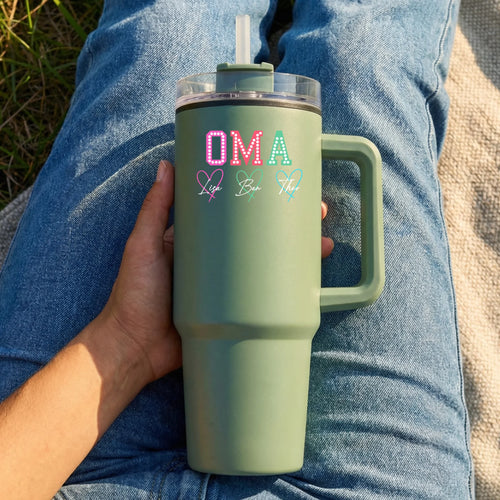 Personalisierter Thermo Cup - Oma Schriftzug mit 1-9 Kindernamen