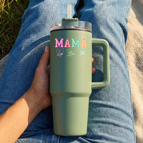 Personalisierter Thermo Cup - Mama Schriftzug mit 1-9 Kindernamen