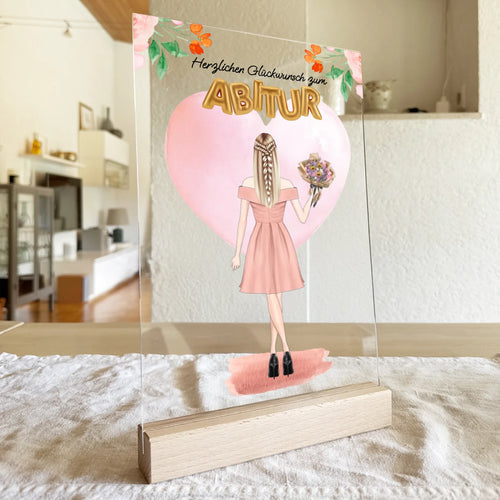 Personalisierte Acrylglasplatte - Abitur Abschlussgeschenk / Abi Geschenk (1 Frau)
