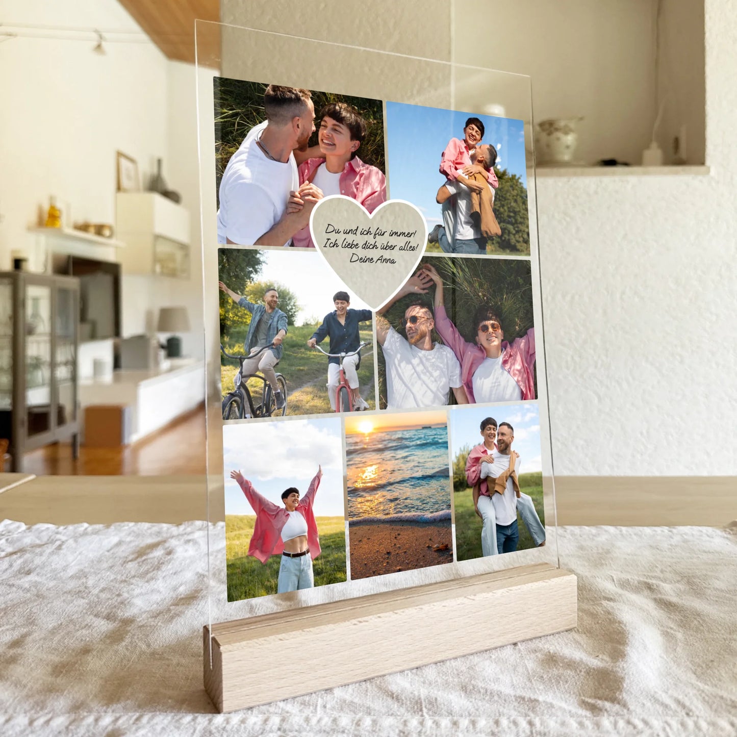 Personalisierte Acrylglasplatte - Paar Fotocollage mit Herz